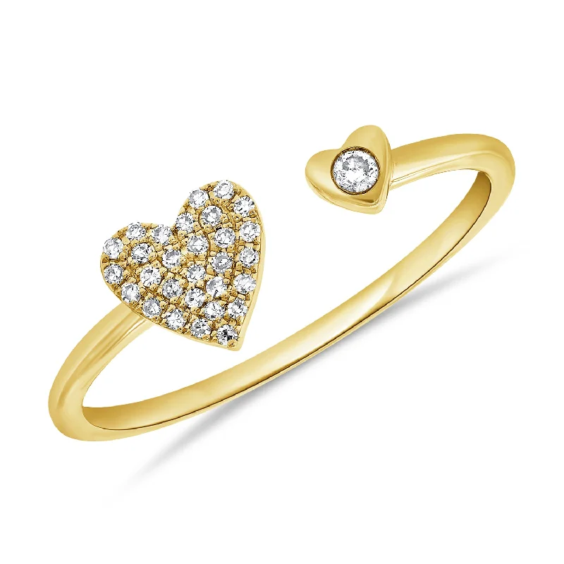 Adjustable Silver Rings-Diamond Open Double Heart Ring