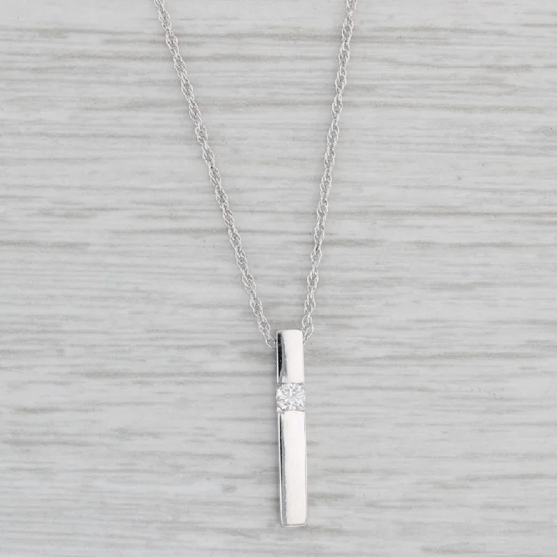 Crystal Necklaces-Diamond Accented Bar Pendant Necklace 14k White Gold 16" Rope Chain