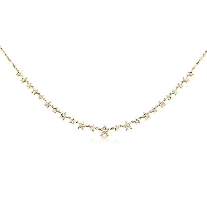 Triangular Necklaces-14K Yellow Gold Diamond Star Necklace