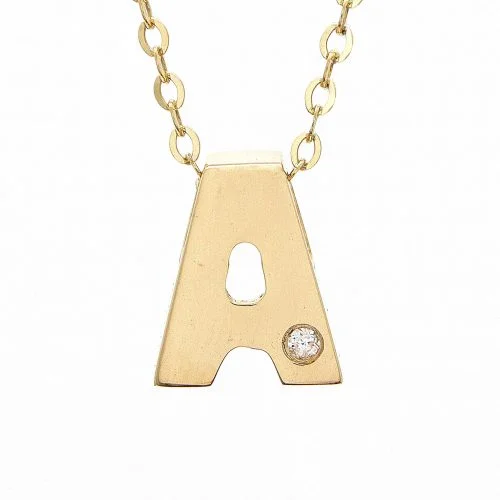 Initial Letter Necklaces-14K Yellow Gold Initial "A" With Diamond Necklace