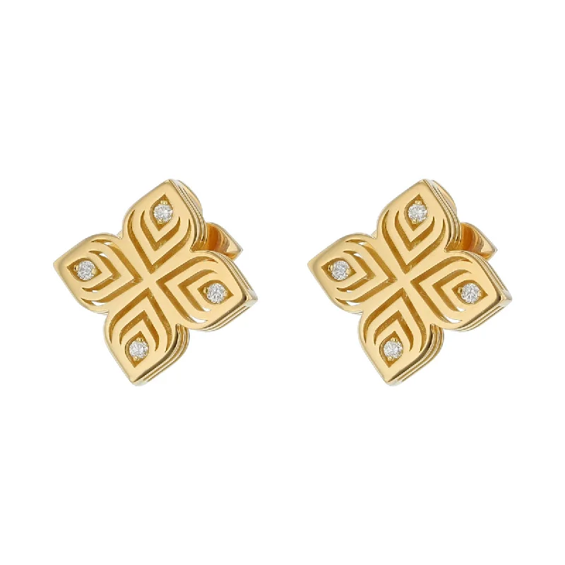 Interlocking Earrings-0.06Ct Diamond Arabesque Flower Earrings in 18K Yellow Gold