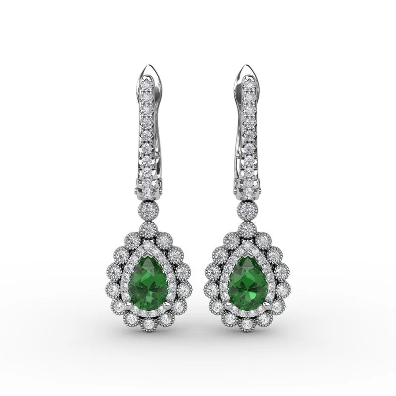 Teardrop Earrings-FANA Emerald and Diamond Drop Earrings ER1767E