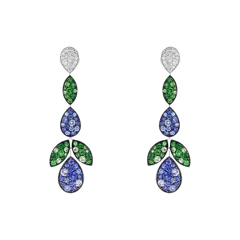 Beige Earrings-Salavetti Sapphire, Tsavorite and Diamond Drop Earrings