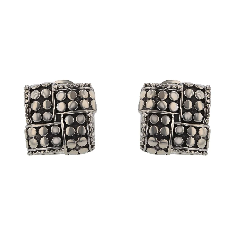 Beaded Hoop Earrings-John Hardy Dot Square Omega Back Earrings in Sterling Silver