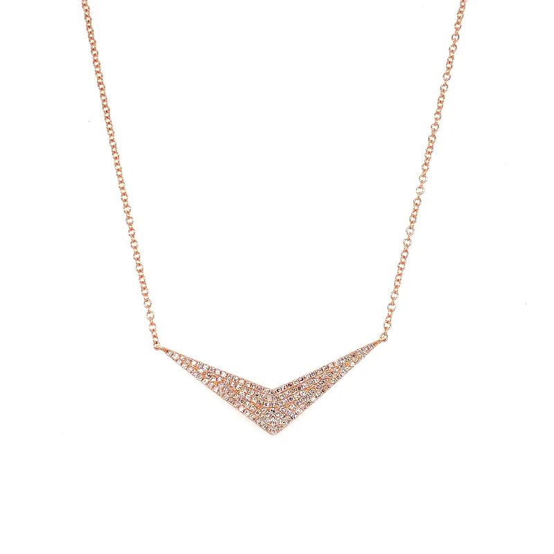 Long Pendant Necklaces-14K Rose Gold Diamond Pave Chevron Pendant