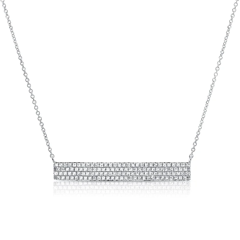 Silver Pendant Chain Necklaces-14K White Gold Diamond Pave Bar Necklace