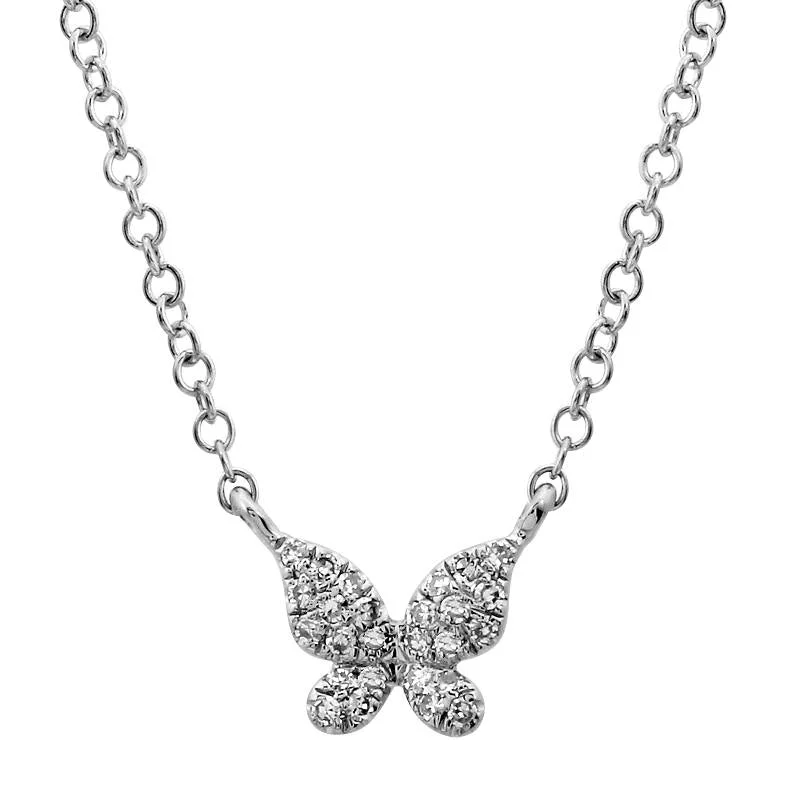 Gold Leaf Necklaces-14k White Gold Diamond Single Butterfly Necklace