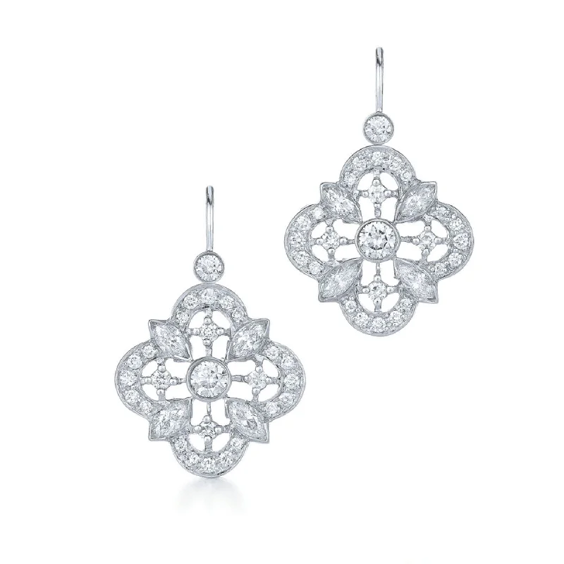 Heart Earrings-KWIAT Clover Collection Drop Earrings with Diamonds E-2040-0-DIA-18KW