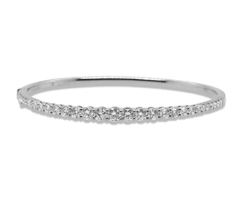 Designer Bangles-14k White Gold Hinged Bangle With Prong Set Diamond - 2.20cttw