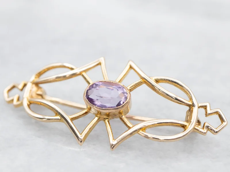 Elegant Brooch for Special Occasion-Antique Gold Amethyst Brooch