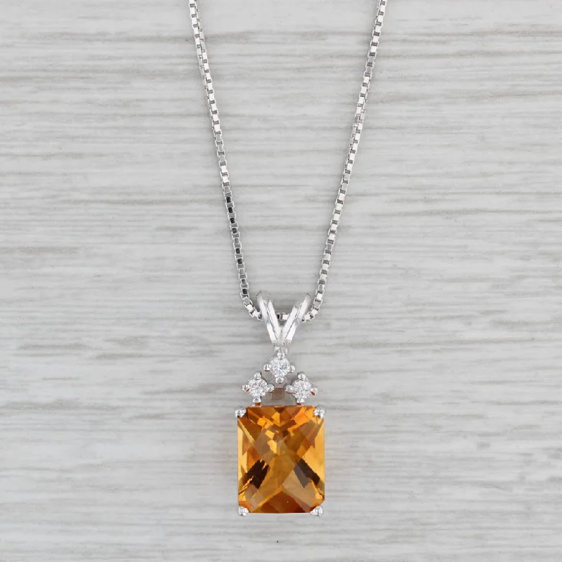 Minimalist Chain Necklaces-3.25ctw Orange Citrine Diamond Pendant Necklace 14k White Gold 18" Box Chain