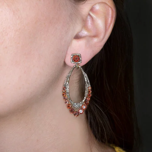 Intricate Earrings-NATURAL 8CT DIAMOND GARNET DANGLE EARRINGS STATEMENT MARQUISE SHAPE RED DROP BIG