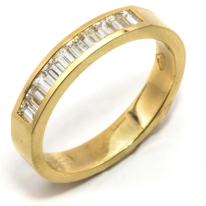 Textured Rings-Baguette Diamond Channel Set 18K Yellow Gold Wedding Band Ring 1/2 Carat