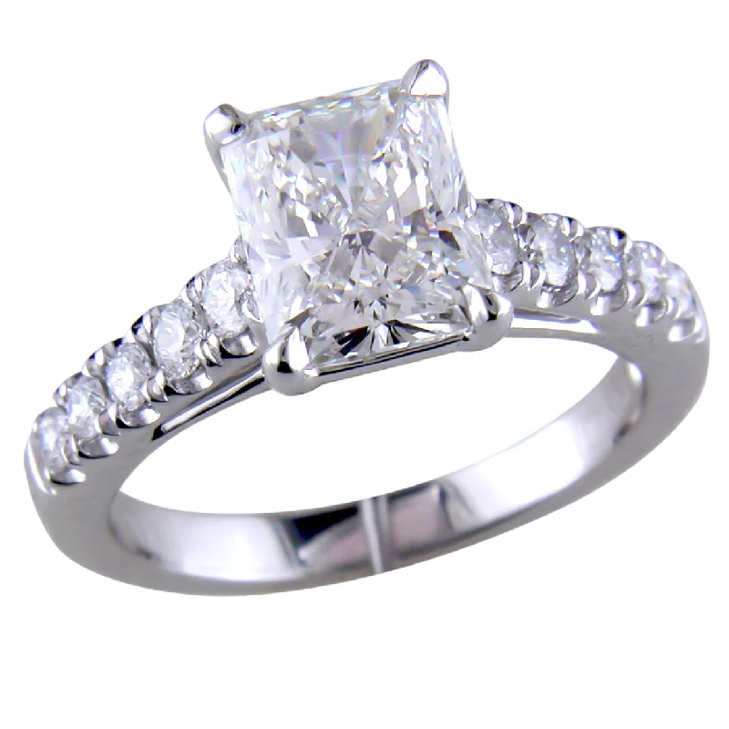 Thin Rings-Point of Love Radiant Brilliant 1.75 Carat Diamond Shank Platinum Engagement Ring