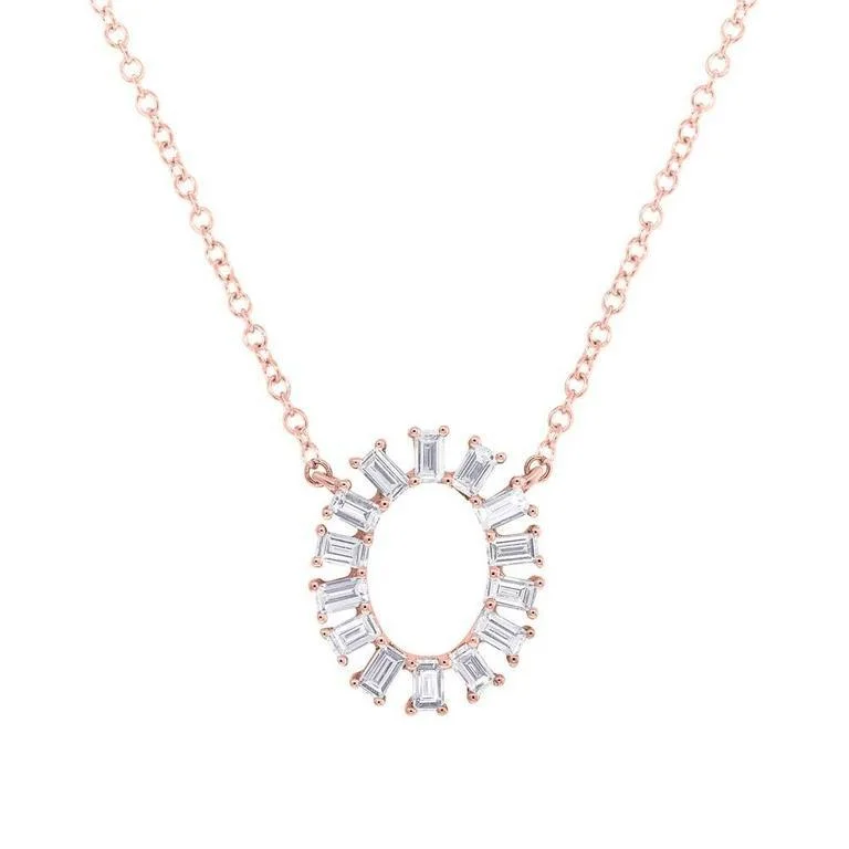 Beaded Chain Necklaces-14K Rose Gold Diamond Oval Necklace