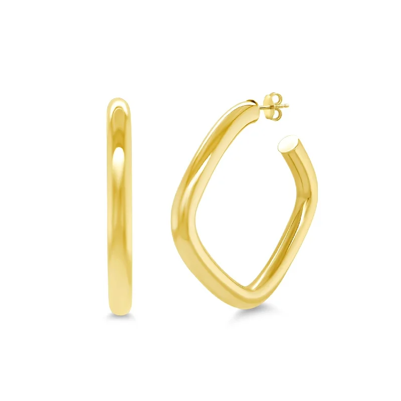 Bohemian Earrings-Square Open Gold Tube Hoops