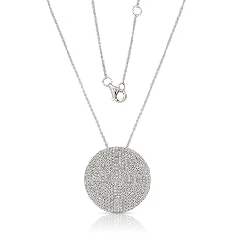 Layered Chain Necklaces-14K White Gold Diamond Large Pave Disk Necklace