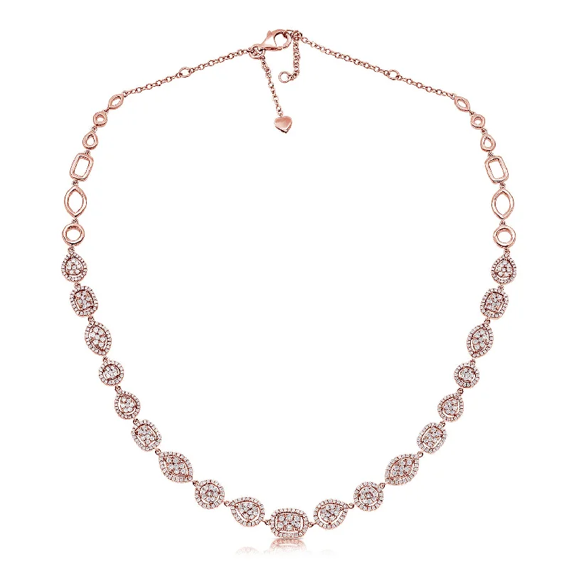 Colored Necklaces-14K Rose Gold Diamond Multi Shape Necklace