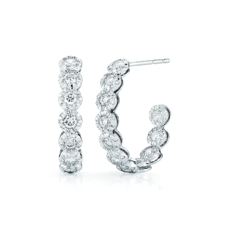 Silver Hoop Earrings-KWIAT Sunburst Hoop Diamond Earrings E-2217-0-DIA-18KW