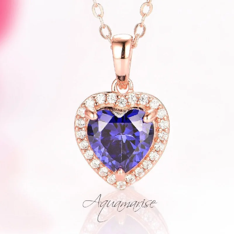 Ruby Necklaces-Love Tanzanite Necklace- 14K Rose Gold Vermeil