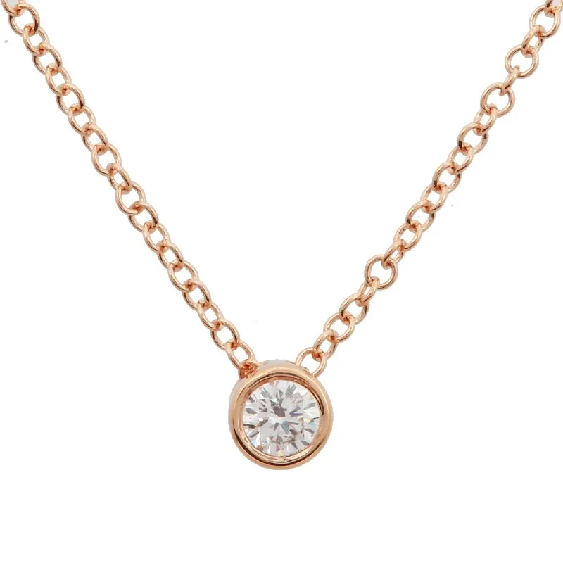 Pendant Necklaces-14K Rose Gold Bezeled Diamond Necklace