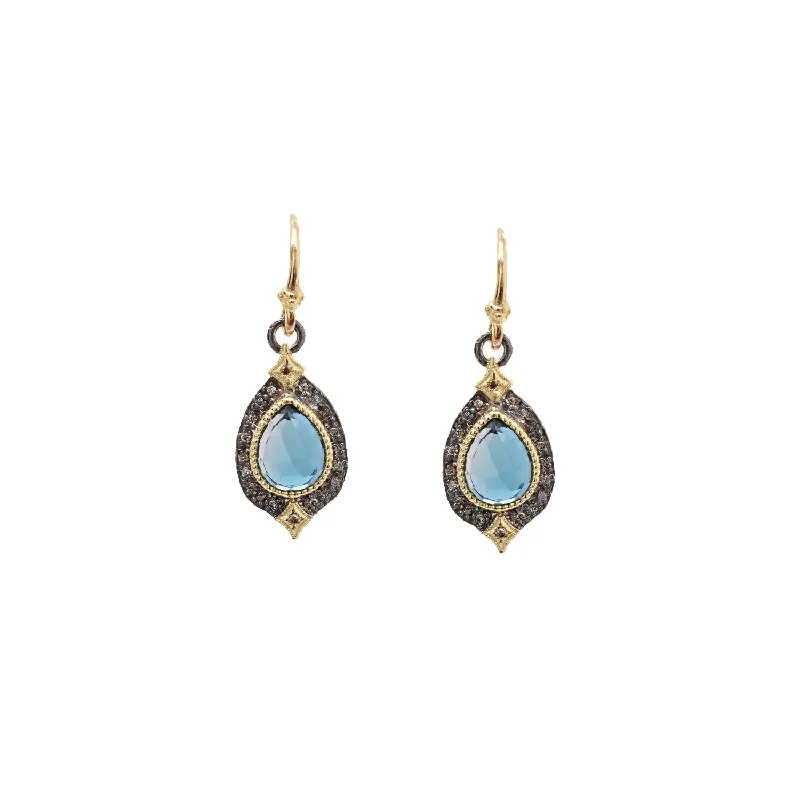 Rainbow Earrings-London Blue Topaz & Champagne Diamond Crivelli Hook Earrings