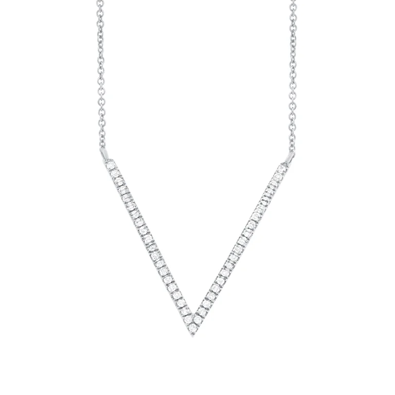 Turquoise Necklaces-14K White Gold Diamond "V" Necklace