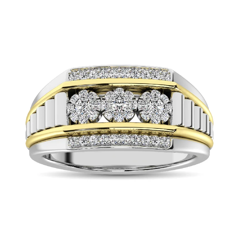 Cross Diamond Rings-Diamond 1/4 Ct.Tw. Mens Fashion Ring in 10K Two Tone Gold