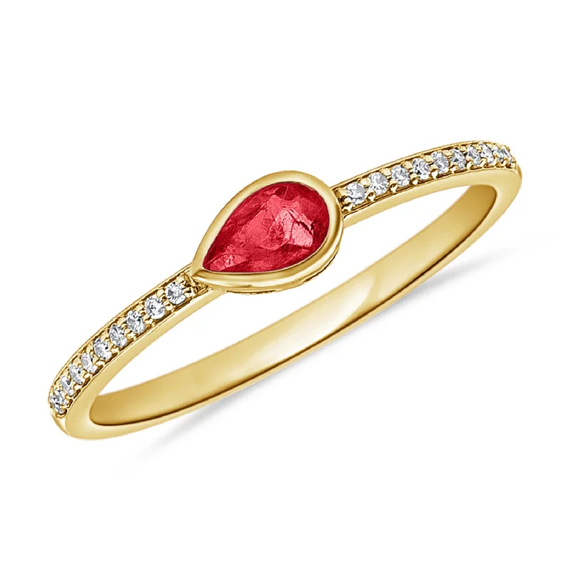 Signet Ring with Initials-Elegant Ruby Pear and Diamond Ring