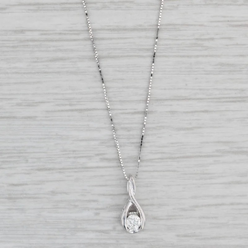 Long Necklaces-0.12ct Round Diamond Solitaire Pendant Necklace 14k White Gold 18" Box Chain