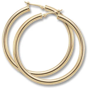 Cute Earrings-14K YELLOW GOLD 3X40MM LARGE TUBE HOOP EARRINGS