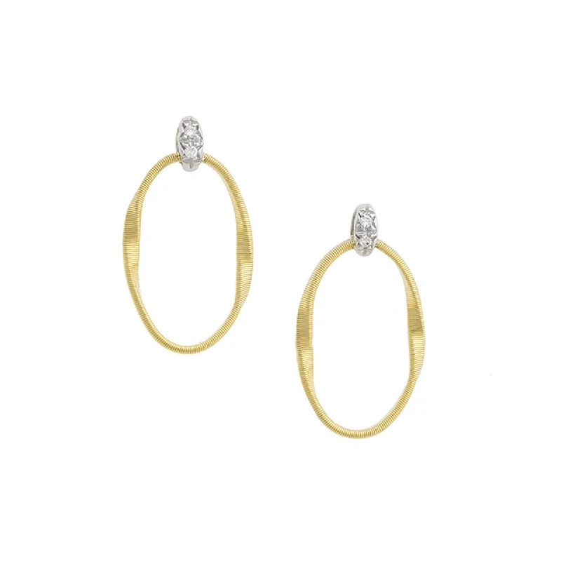 Designer Earrings-18K Yellow Gold and Diamond Link Stud Earrings