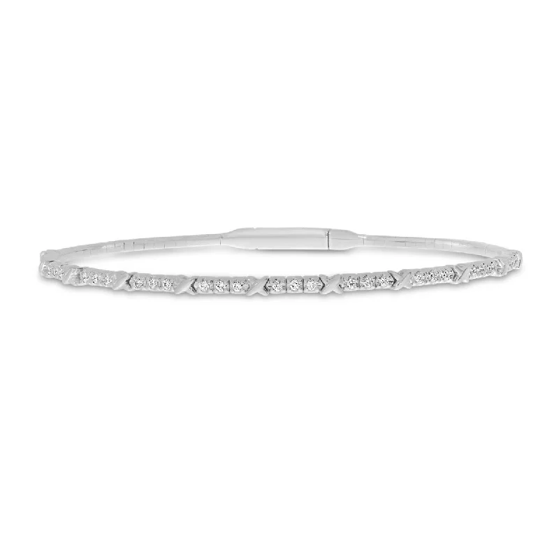 Silver Bangles for Women-14K White Gold XO Flexible Bangle Bracelet BVB1069W