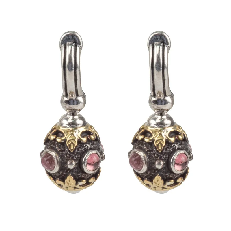 Soft Earrings-Sterling Silver and 18K Gold Pink Tourmaline Earrings