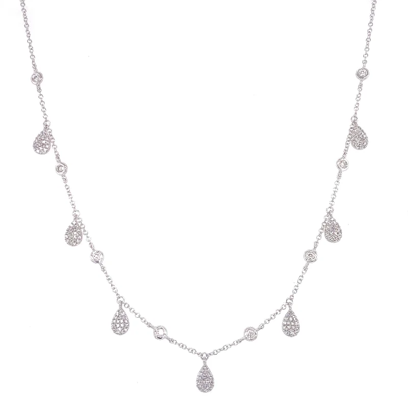 Cross Necklaces-14k White Gold Diamond  By The Yard & Tear Drop Dangle Necklace