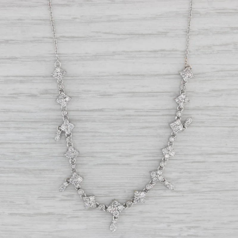 Initial Necklaces-1.50ctw Diamond Fringe Flower Stations Necklace 14k White Gold 18"-20"