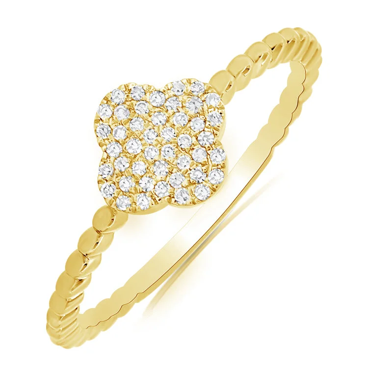 Pave Diamond Rings-14K Gold Clover Diamond Ring