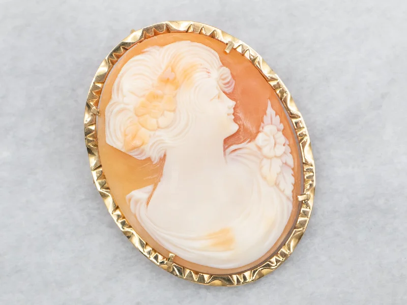 Crystal Flower Brooch-Vintage 18K Gold Cameo Brooch or Pendant