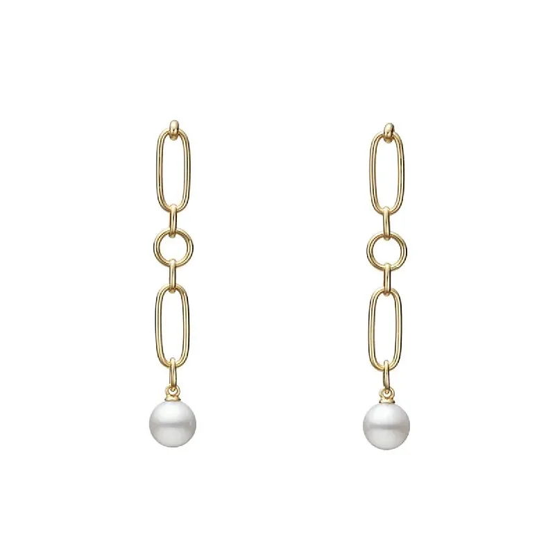 Pearl Earrings-M Collection Akoya Cultured Pearl Earrings in 18K Yellow Gold, 7mm