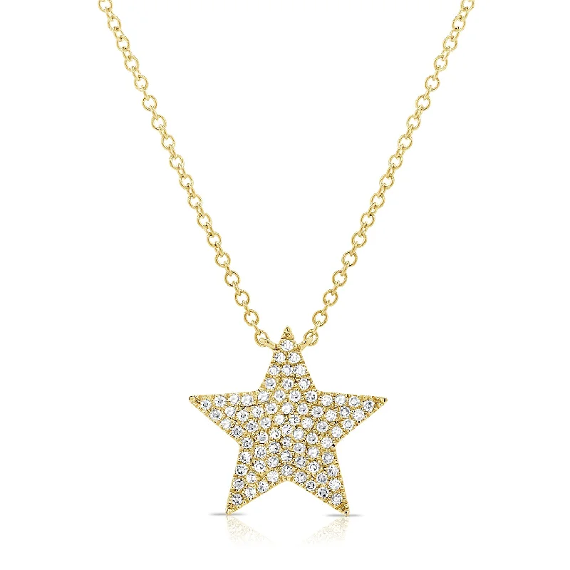 Silver Choker Necklaces-14K Yellow Gold Diamond Star Necklace