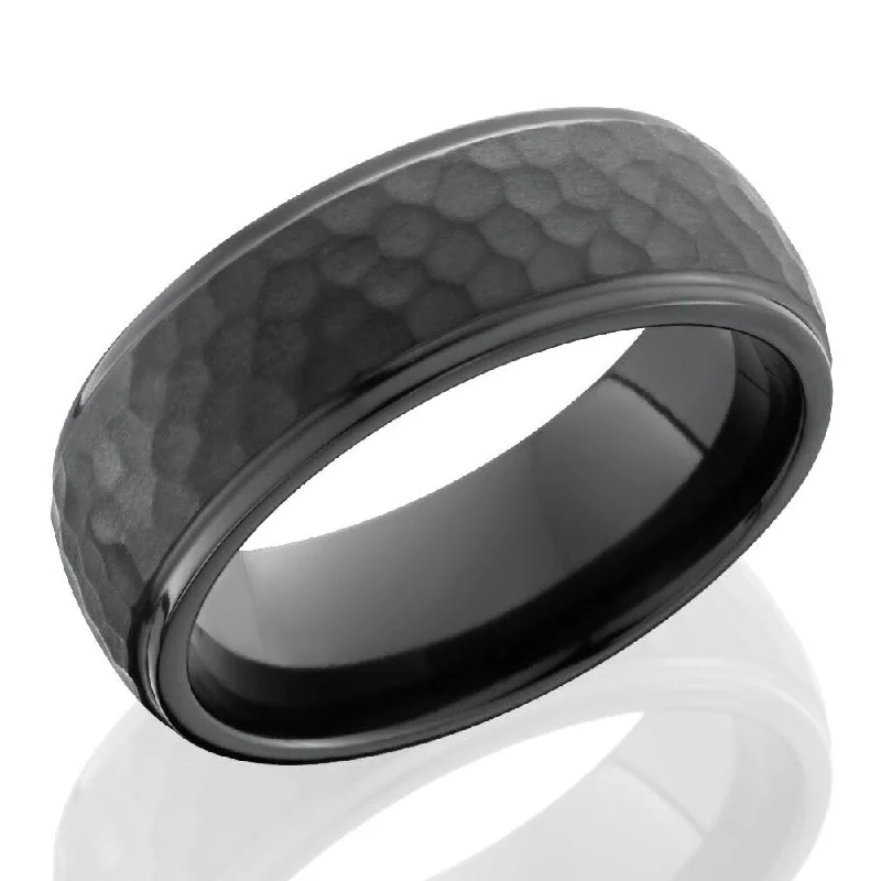 Elegant Rings-Lashbrook 8mm Black Zirconium Domed Men's Wedding Band Ring Hammered