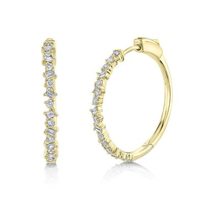 Modern Earrings-Scattered Diamond Hoops