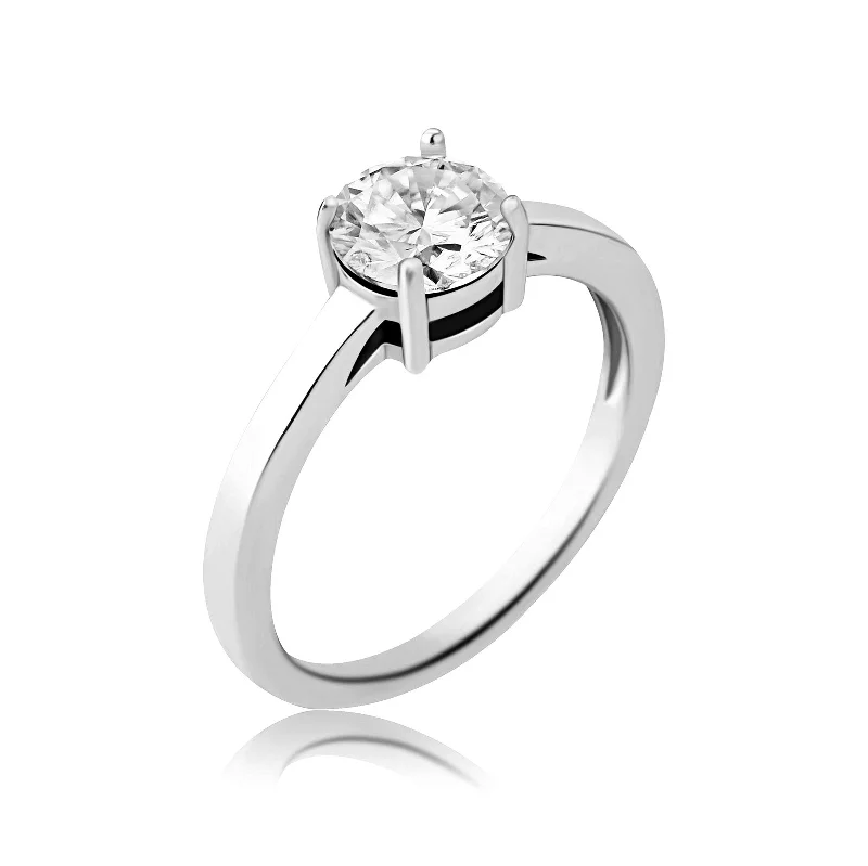 Statement Diamond Rings-Bare 4 Prong Solitaire Round Cut Moissanite Diamond Ring in Yellow/White Gold