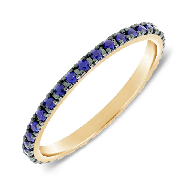 Silver Promise Rings-Sapphire Eternity Band set with Round Blue Sapphires in 14kt Gold