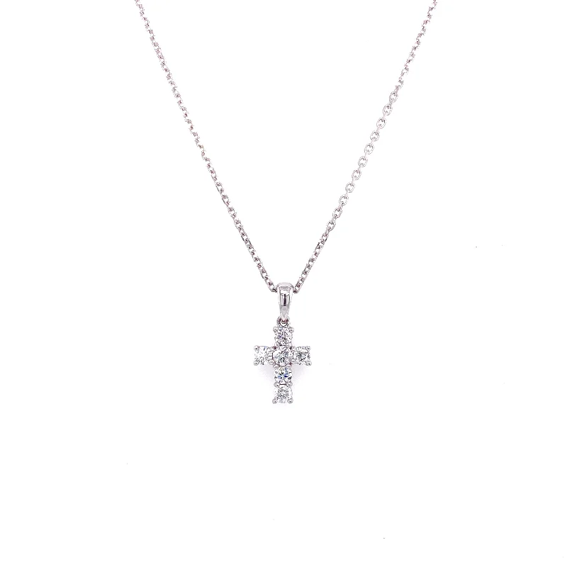 White Gold Necklaces-14K White Gold Diamond Medium Cross Necklace