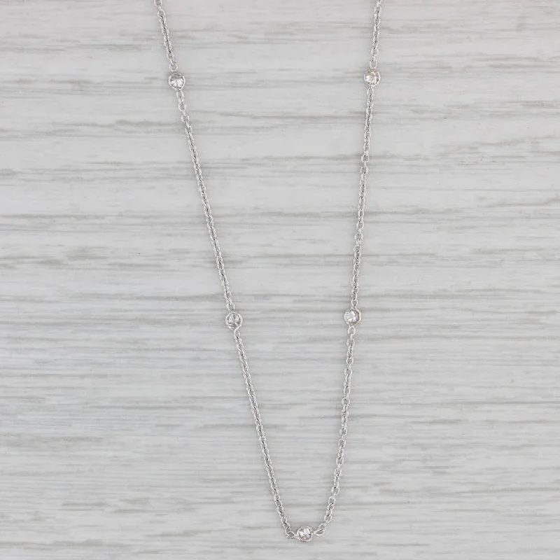 Romantic Pendant Necklaces-New 0.28ctw Diamond By The Yard Station Necklace 14k White Gold Adjustable Chain