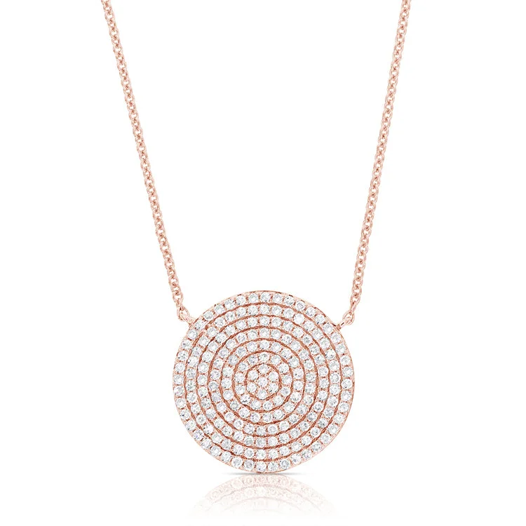 Mixed Metal Necklaces-14K Rose Gold Diamond Disc Necklace