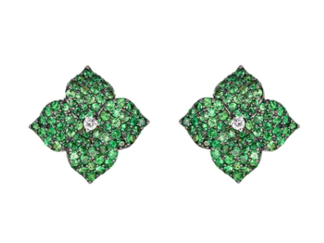 Antique Earrings-Tsavorite Garnet Diamond Flower Earrings