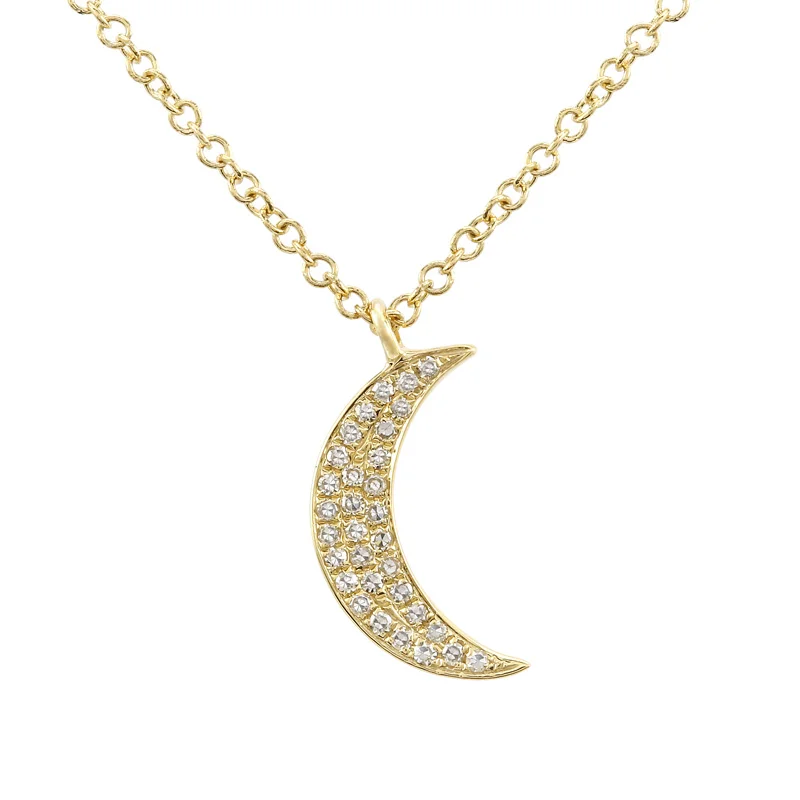 Romantic Necklaces-14K Yellow Gold Diamond Mini Moon Necklace