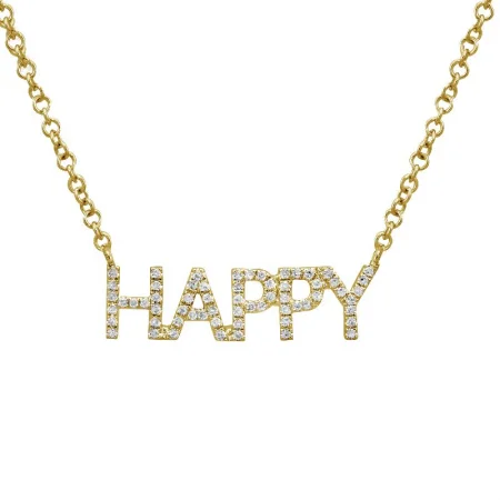 Custom Name Necklaces-14K Yellow Gold Diamond "HAPPY" Necklace